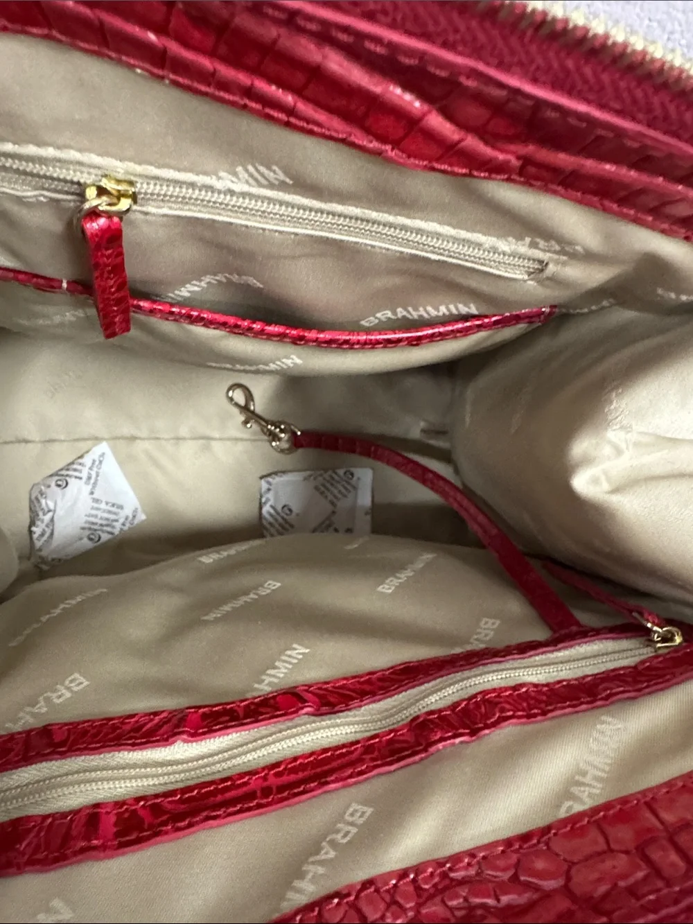 Brahmin “Caroline Heartbreaker” Red Croc-Embossed Leather Satchel